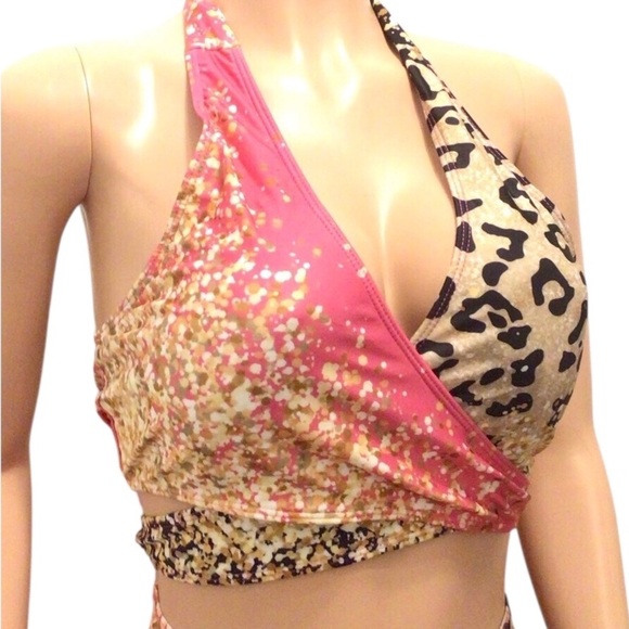 NWOT Fashion Womens 2pc Pink Leopard Print Surprise V-Neck Bikini Set Size 2XL - Picture 2 of 14